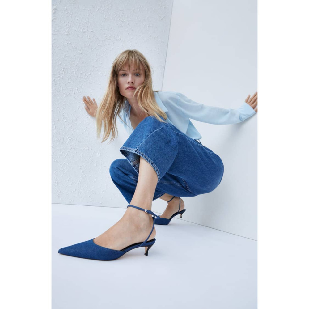 NEW ZARA Denim Kitten Heels 35